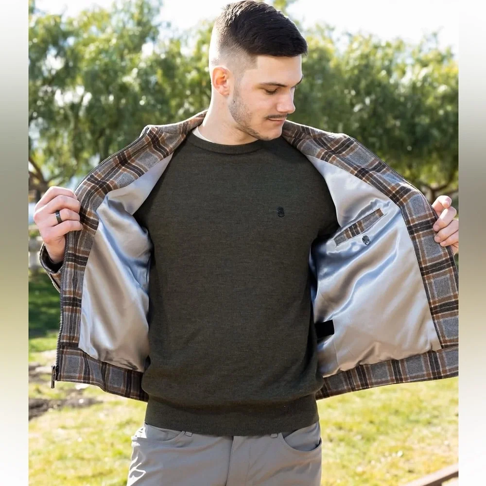 Cadogan Luxury Lexington Lined Wool Jacket Gray Brown Plaid Men’s Size L - Picture 16 of 16